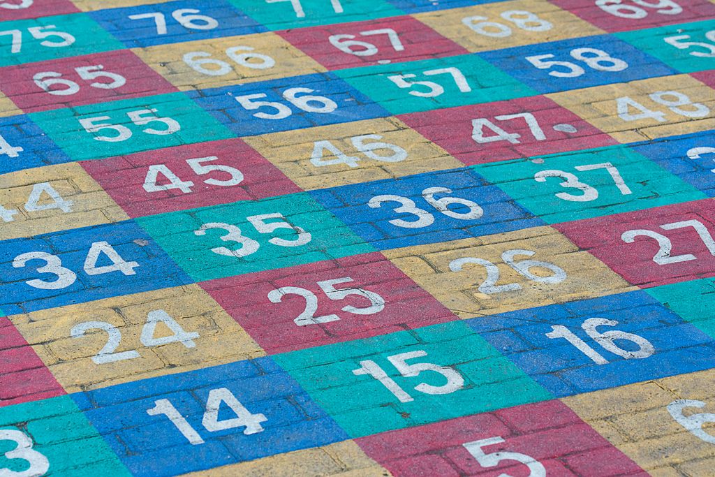 Vibrant numbered grid on a concrete surface outdoors. Perfect for educational materials.